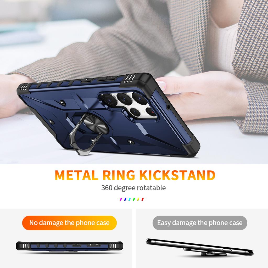 For Samsung Galaxy S24 Ultra Case PC+ TPU Hybrid Phone Cover with Ring Holder Kickstand
