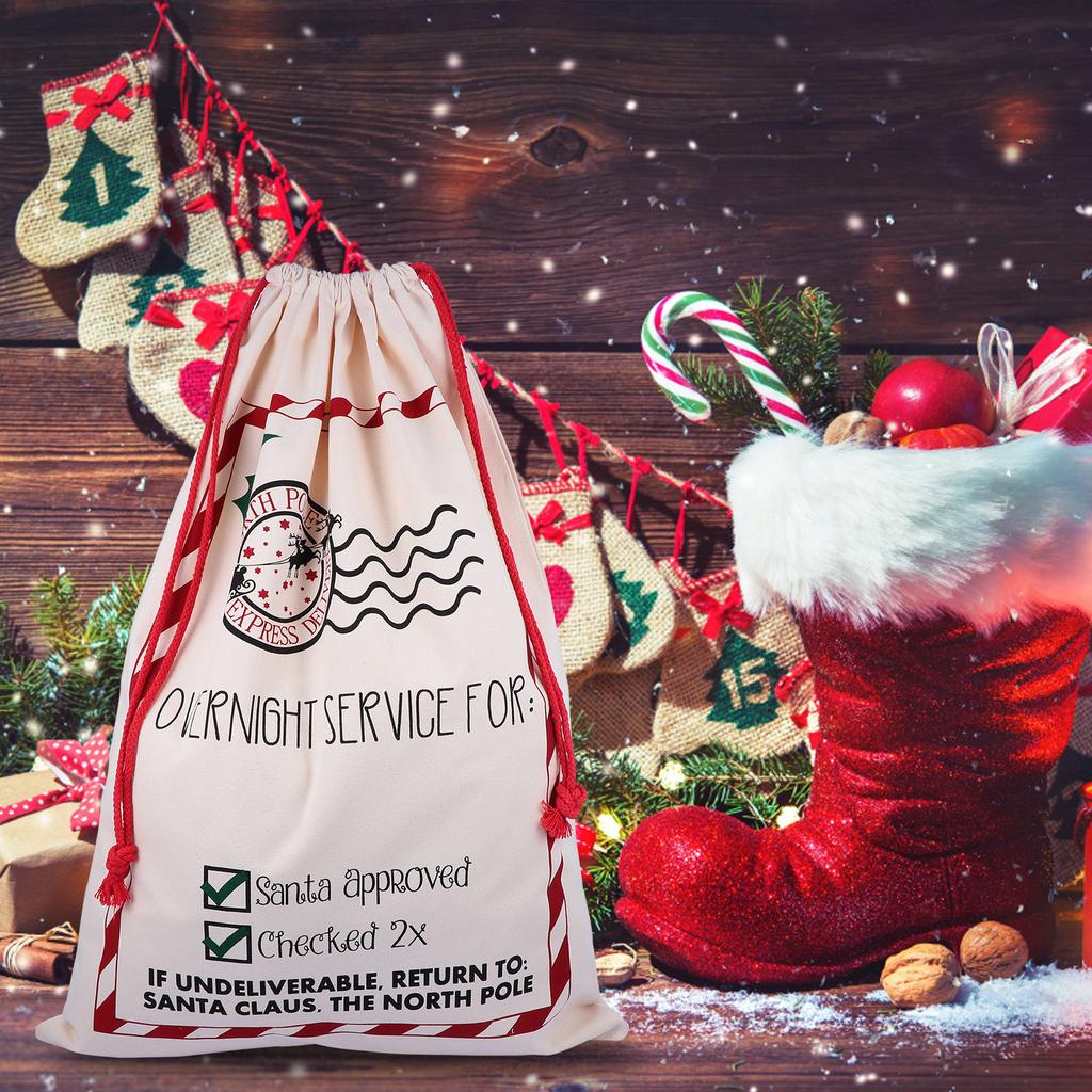 Gift Bag Burlap Bags with Drawstring Christmas Storage Cotton Wrapping Ornaments
