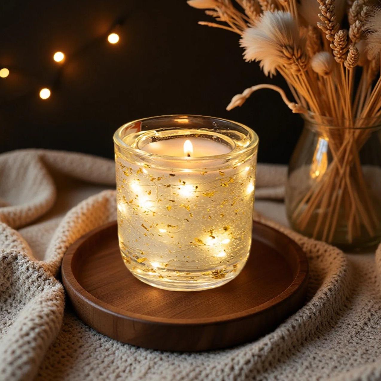 Valentine s Day Gold Foil LED Light-Sensing Luminous Scented Candle & Atmosphere Diffuser Gift Apple Cinnamon