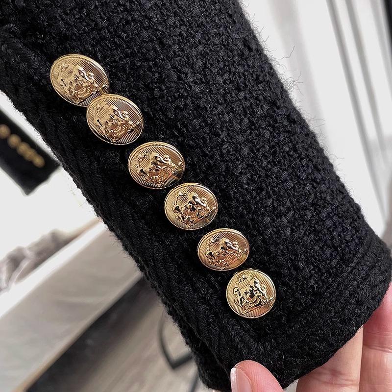 Nueva Chaqueta de Tweed Retro de Otoño Negra Francesa Negra Dorada Corta de Pequeña Fragancia para Mujer