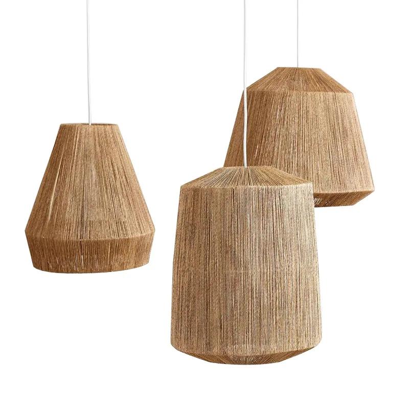 Colourful Bonbon pendant light Retro Hemp Rope Pendant lamp for Living Room bedroom Restaurant Japanese Rattan Wood woven lamp