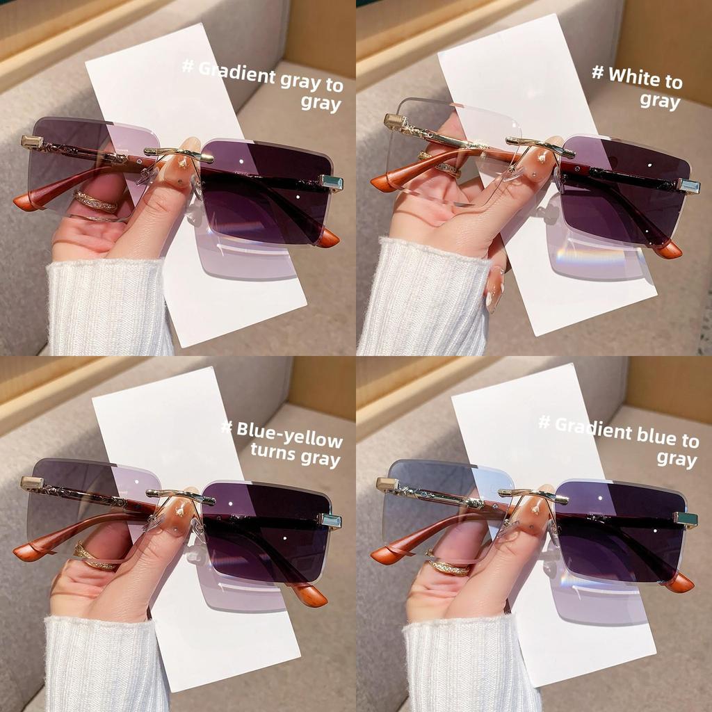 Trendy Frameless Gradient Grey Sun Glasses With Uv400 For Cycling And Parties