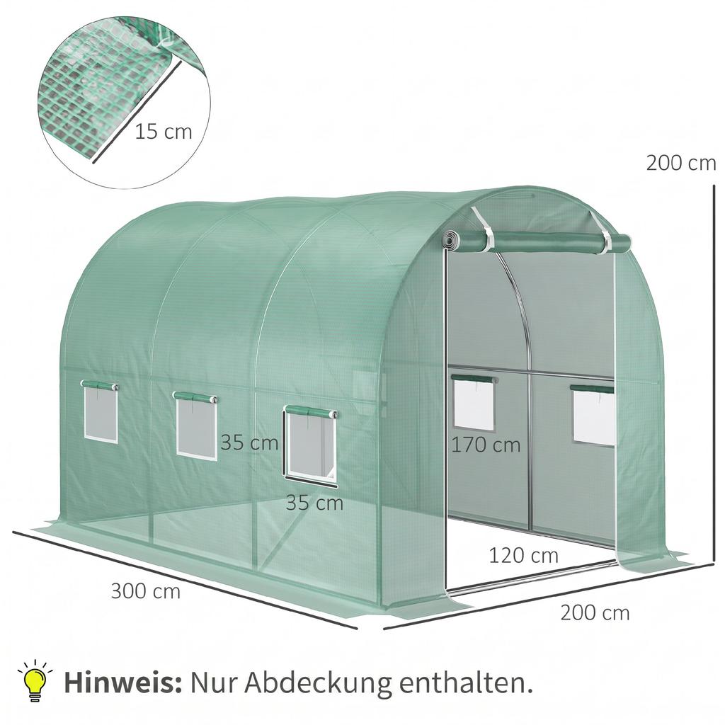 Greenhouse Film, 3 x 2 x 2 m, Waterproof Garden Film with UV Protection, Plastic Film without Frame, Cover Tarp, Green