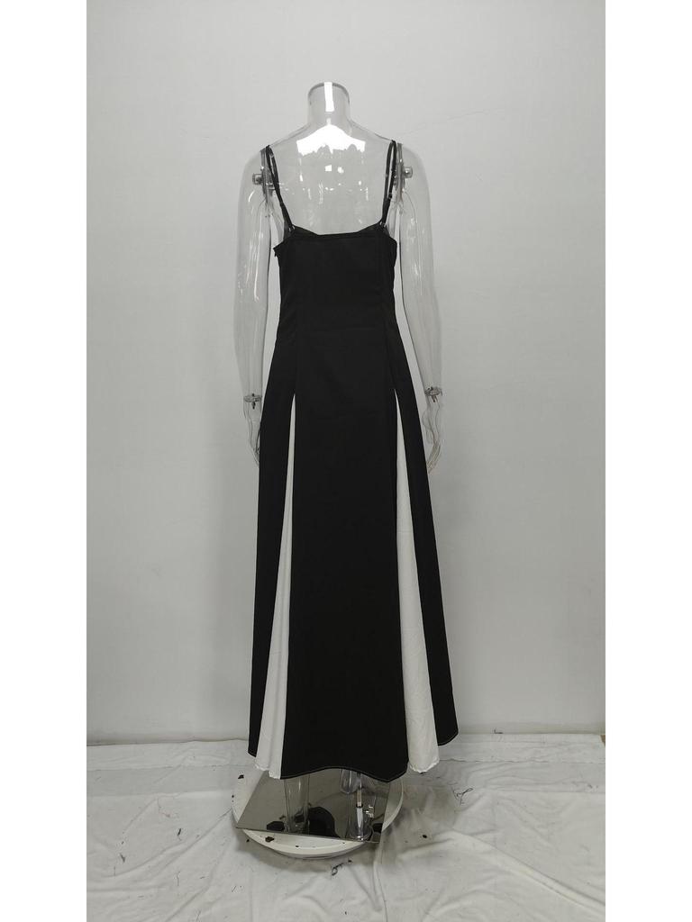 European & American Women's Color Block Loose Fit Waist-Cinched Vacation Dress