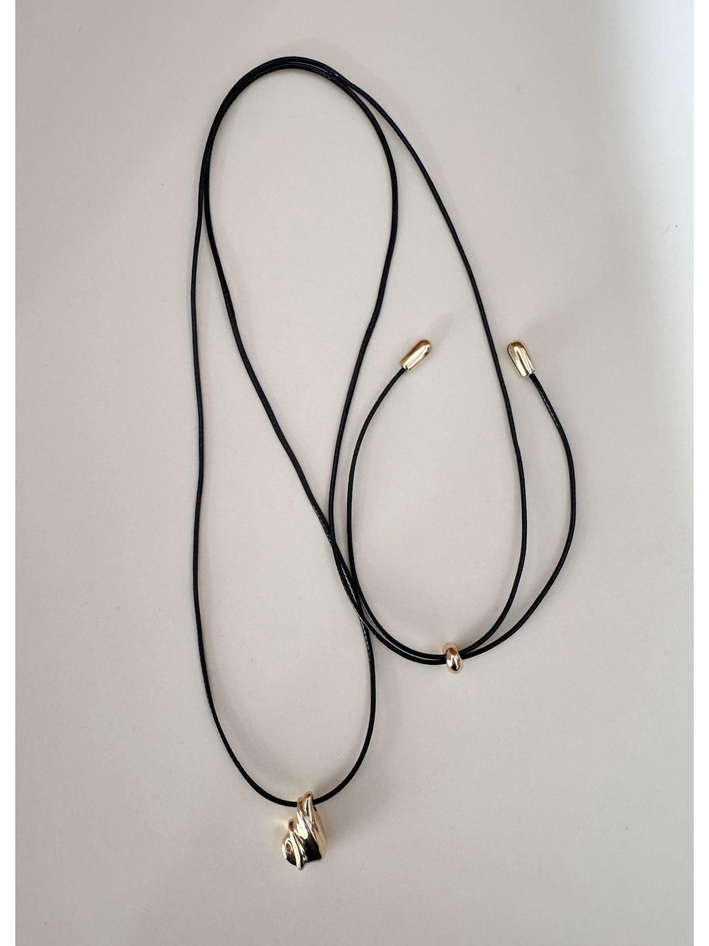 Versatile Geometric Water Drop Seashell Black Cord Necklace