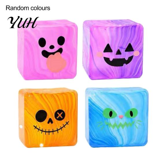 Cube Sensory Toys for Anxiety Relief Halloween Squeeze Toy with Glitter & Light Up, Maltose Fidget Soft Glutinous Kneadable Stress Relief, Slow