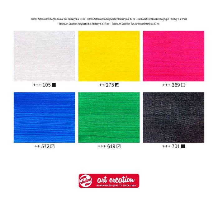 Peinture acrylique - Couleurs primaires - 6 tubes de 12ml - Talens Art Creation