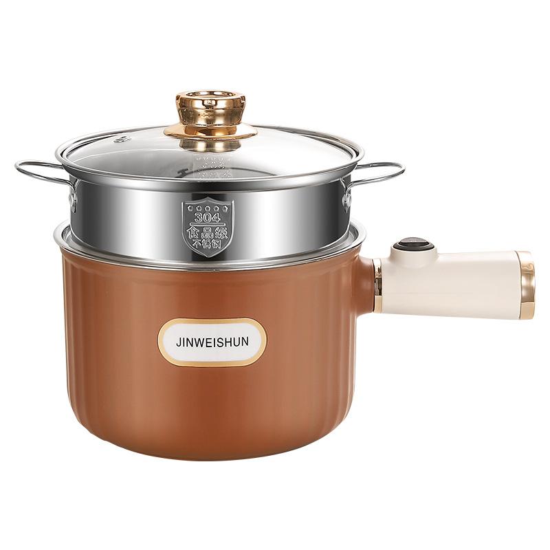 304 Stainless Steel Electric Cooker with Steamer Multi-function Mini Hot Pot for Dorm/Home кофейный