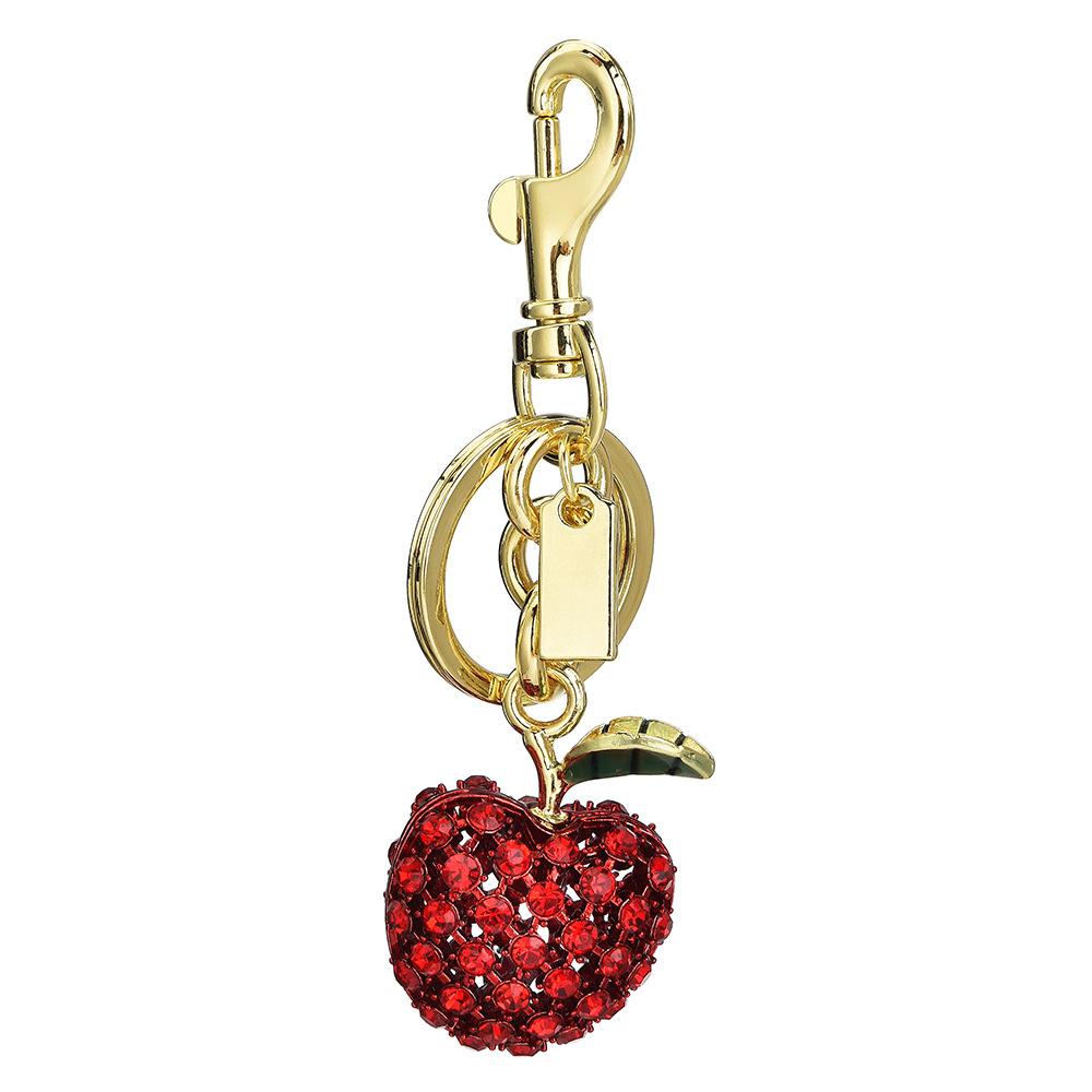 Metal Keychain Cute Fruit Diamond Apple Key Ring Pendant Bag Key Ring Accessories Women