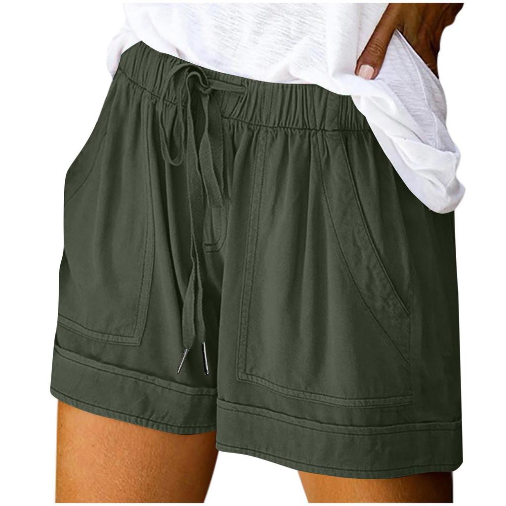 Women's Fashion Solid Color Drawstring Strap Pocket Casual Shorts