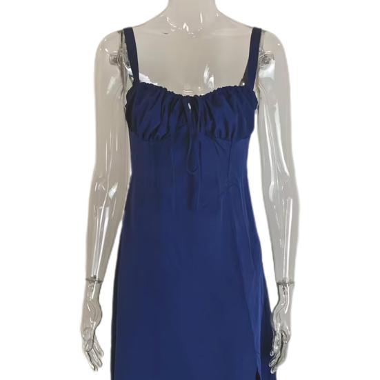 Ladies Dress Low-cut Backless Sleeve Flower Print High Tight Waist High Split Summer Midi Dress Party Prom Beach Dress