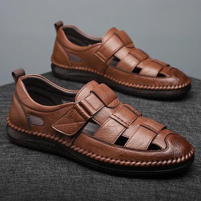 Moda Estate Nuovo Confortevole Uomo Casual Avvolgente Dita Sandali Scarpe a Suola Morbida Mocassini Traforati Mocassini Semplici Scarpe in Pelle da Esterno
