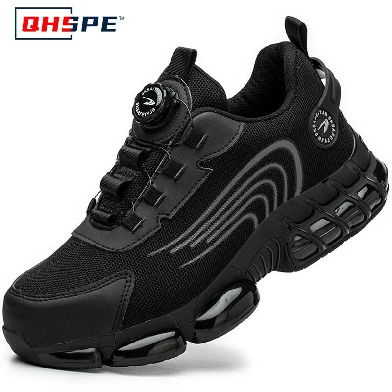 Rotating Button  Safety Shoes Men Anti-smash Anti-puncture Work Shoes Fashion Men Sport Shoes Security Protective Boots Men