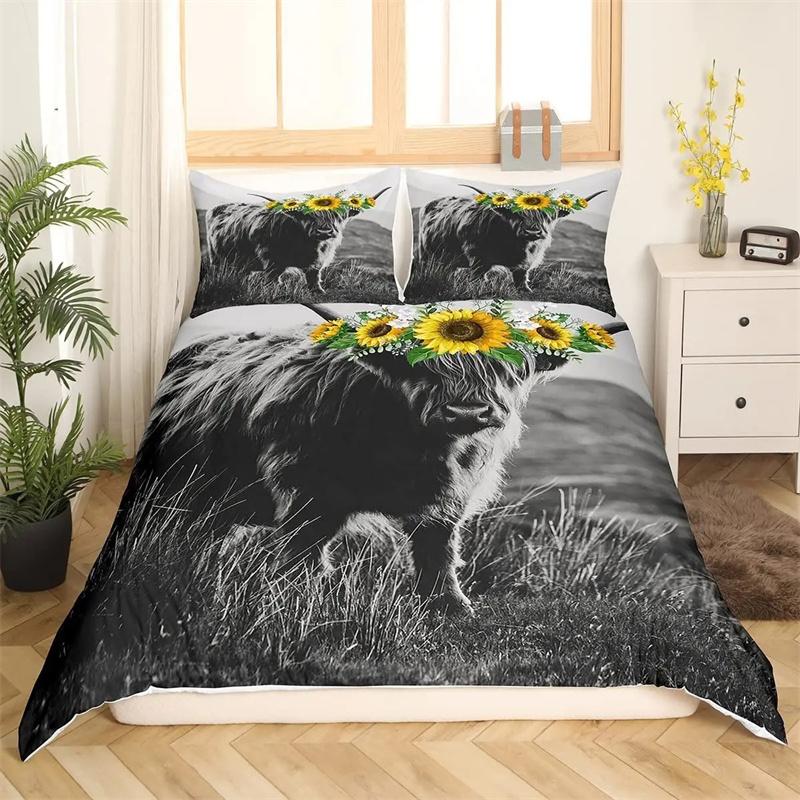

Modern Stylish Highland Cow Polyester Size Animals Pattern With For Teens Adults King Queen Full Comforter Comforter (quilt)-EU Single(135*200cm)3pcs