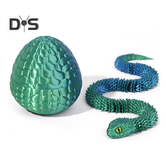 1 Set 3D Printed Snake Egg Figurine Movable Joints Snake Eggshell Figure Fidget Toy Snake Egg with Articulated Snake Inside Desktop Decoration