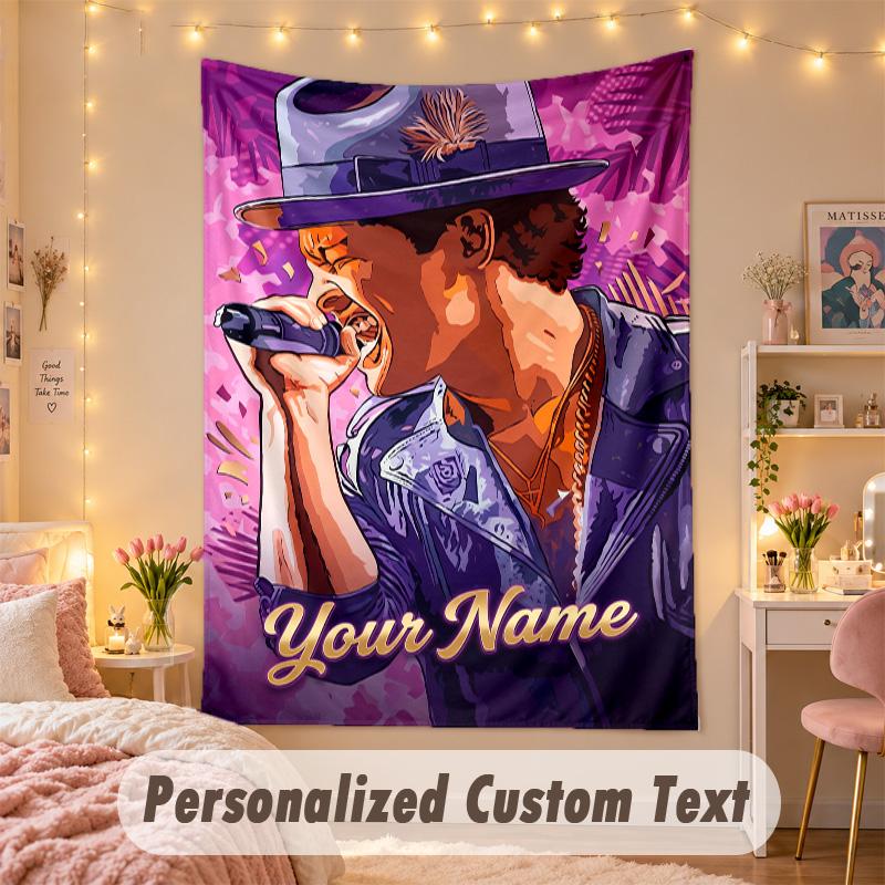 Custom Personalized Tapestry,Bruno Mars Print Custom Name Text Wall Art Hanging for Bedroom