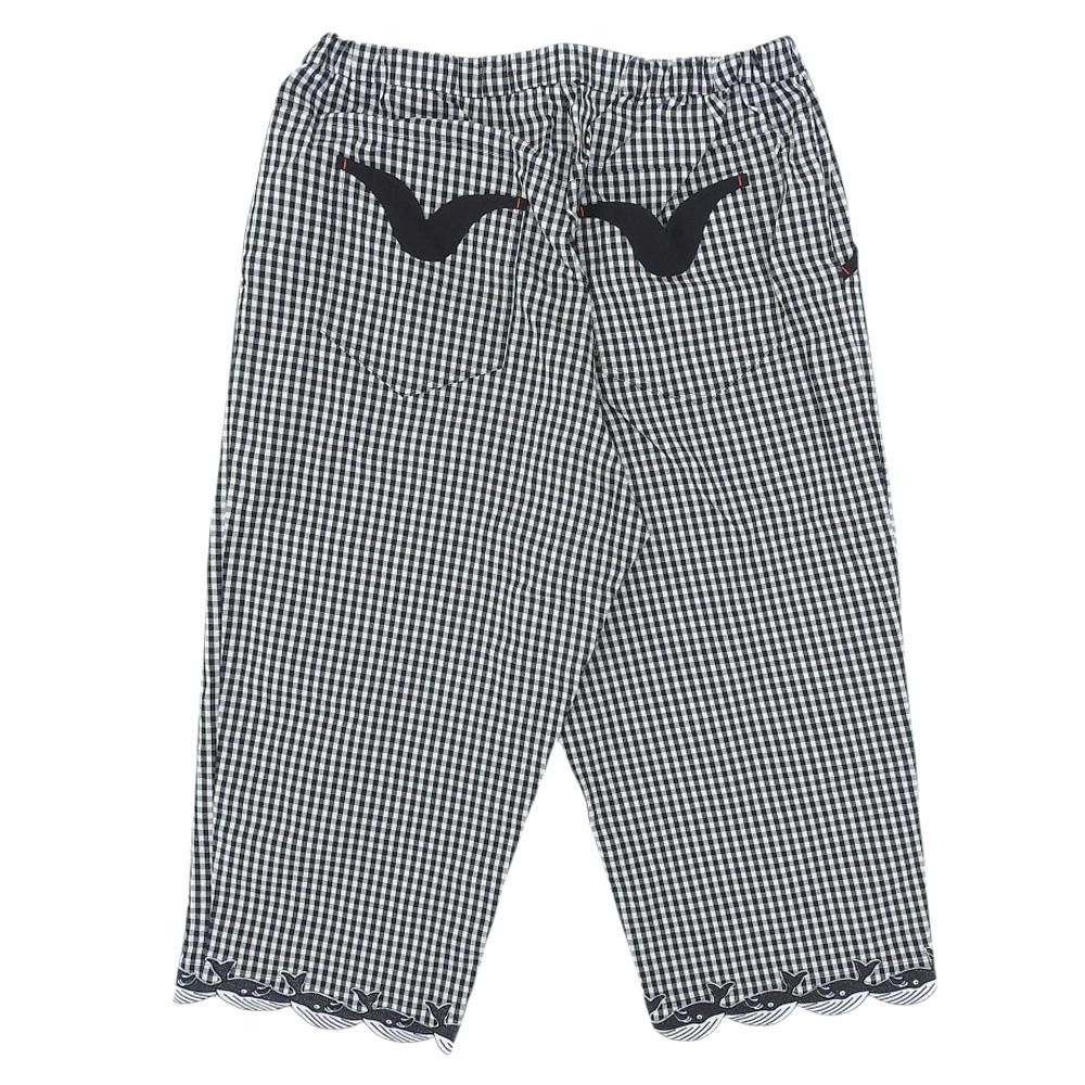 OLLEBOREBLA In Good Condition Gingham Check Pig, Whale and Pig Embroidery Easy Pants Bottoms for Women Black X White L Bottoms L Black WhiteUsed