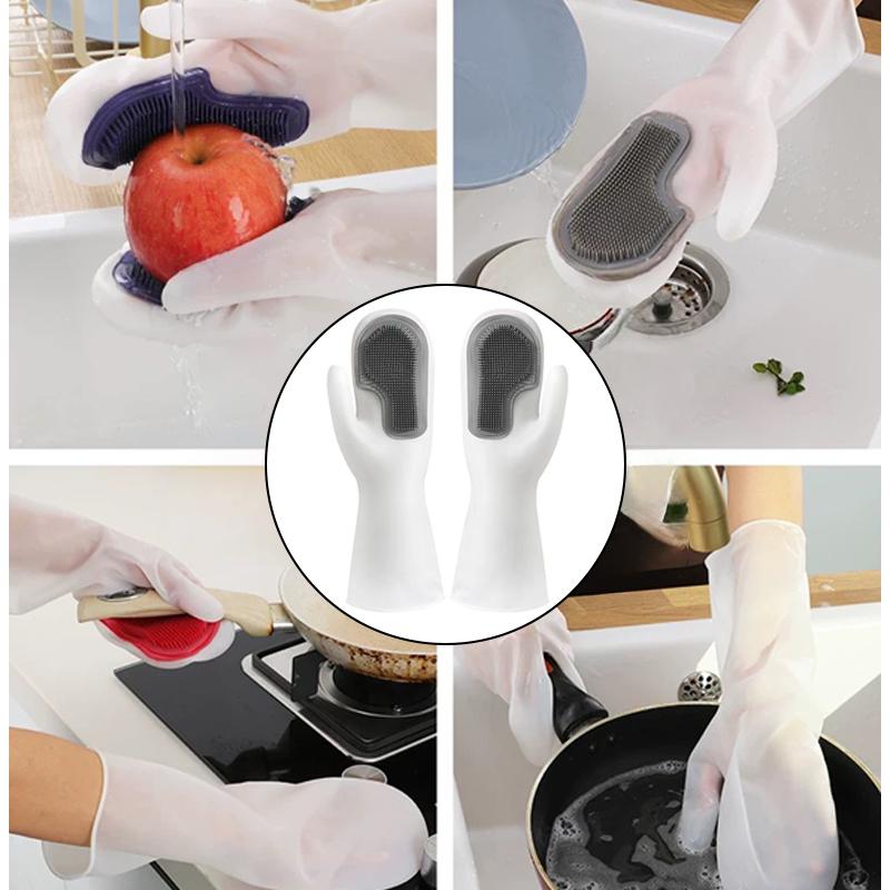 Dishwashing Cleaning Gloves Magic Silicone Rubber Dish Washing Gloves for Household Sponge Scrubber Kitchen Cleaning Tools