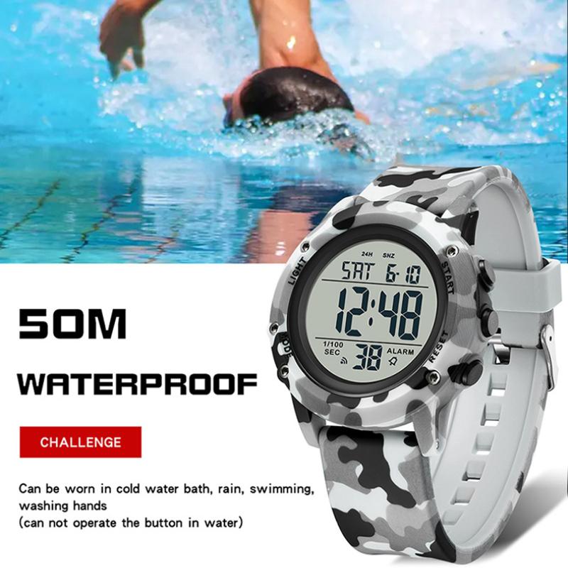 SANDA Camouflage Electronic Watch Outdoor Sports Luminous Student Military Watch Multifunction Digital Electronic Watch