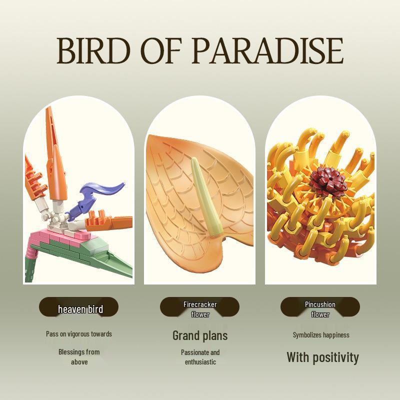 Tropical Bird of Paradise Building Blocks: DIY Flower Ornament for Room Decoration