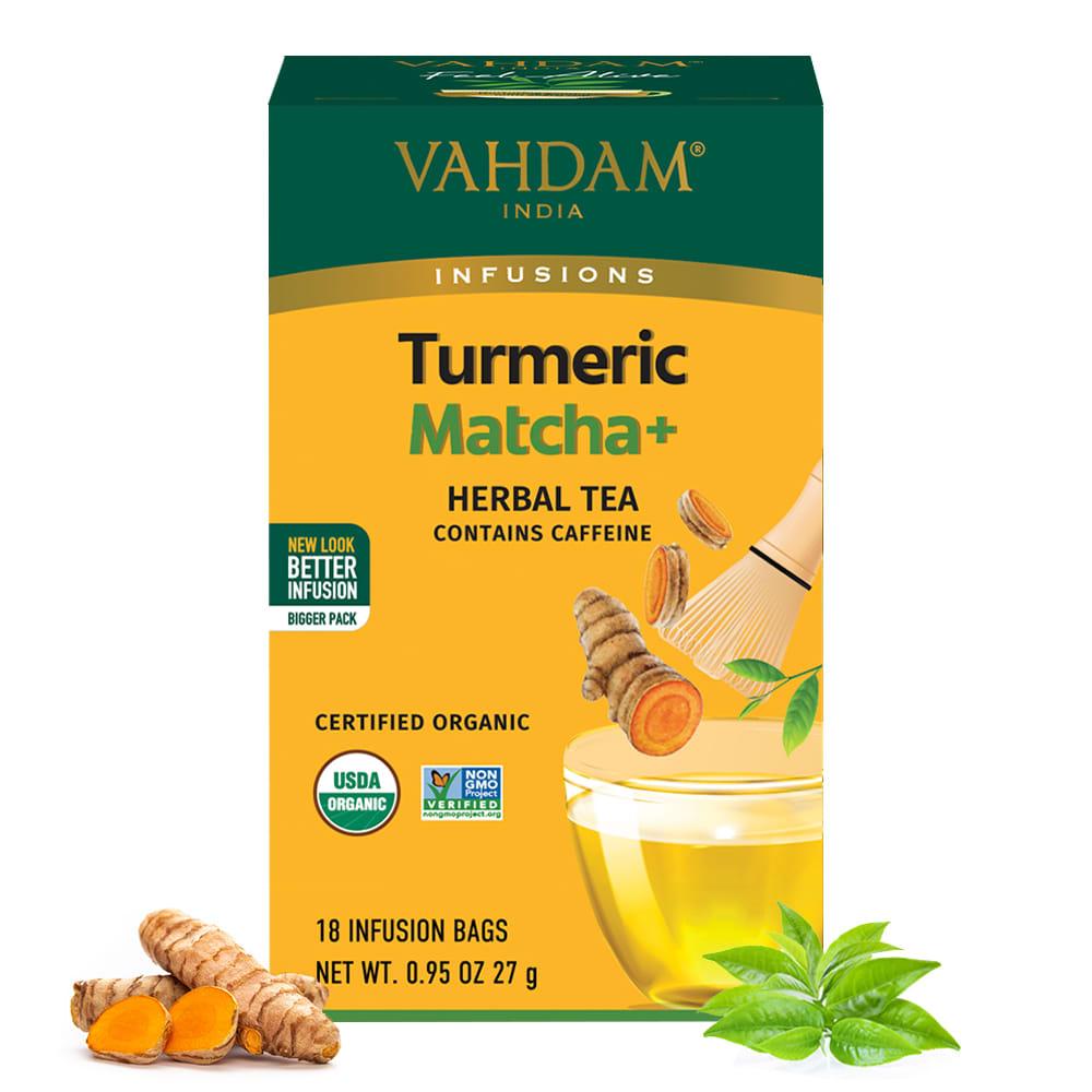 VAHDAM India, Infusions, Herbal Tea, Turmeric Matcha+, 18 Infusion Bags, 27g (0.95oz)