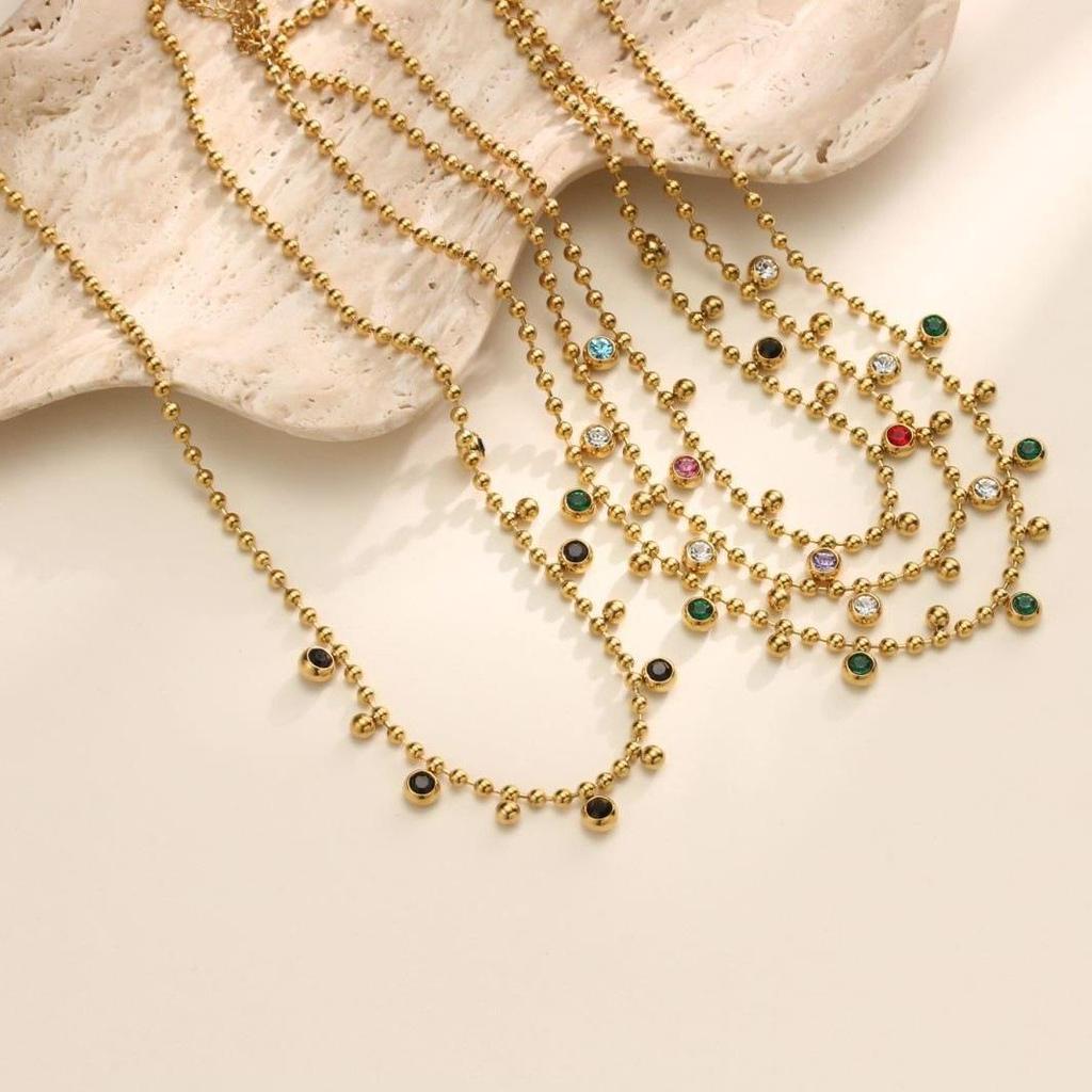 Exquisite European & American 18K Gold-Plated Titanium Steel Necklace with Colorful Glass Beads