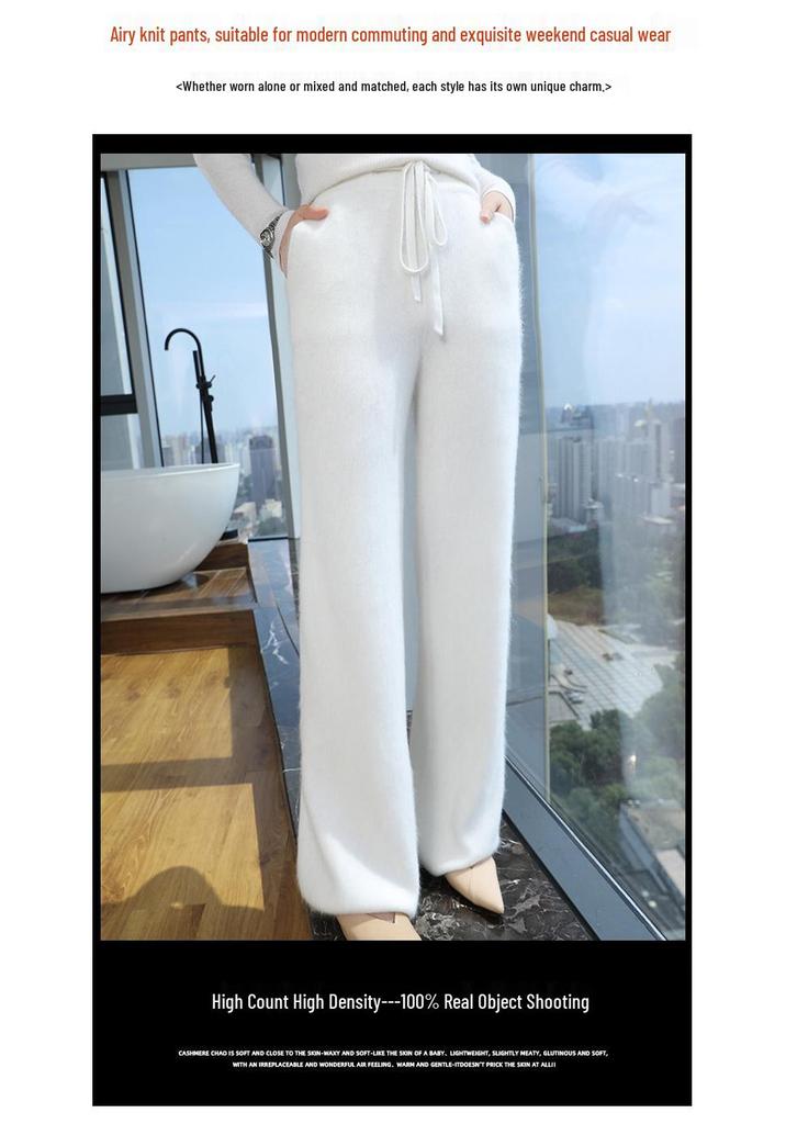 Lekasha Women's High-Waist Cashmere Velvet Wide-Leg Pants