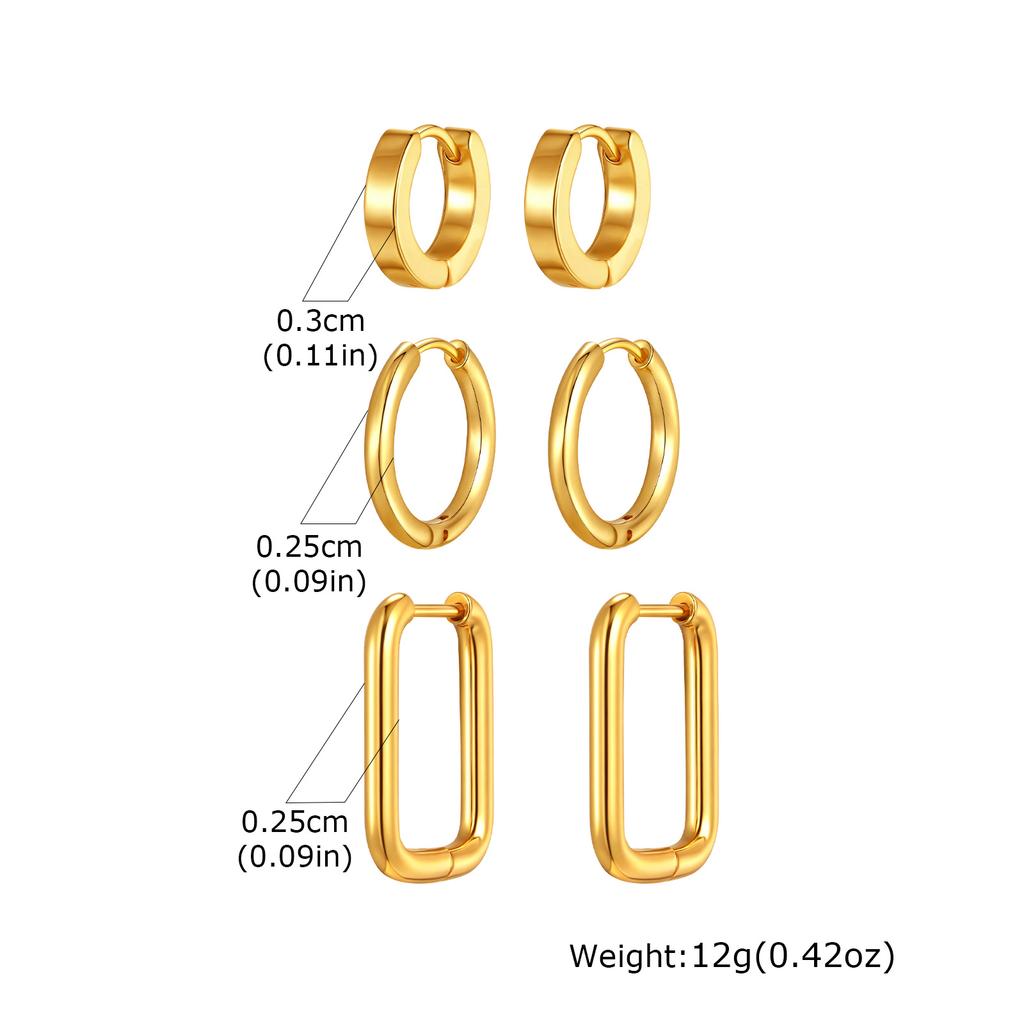 Set Hoops, Stainless Steel Hoop Earrings for Women, Geometric Round Square Huggies Hoops Earrings Cartilage Punk Jewelry
