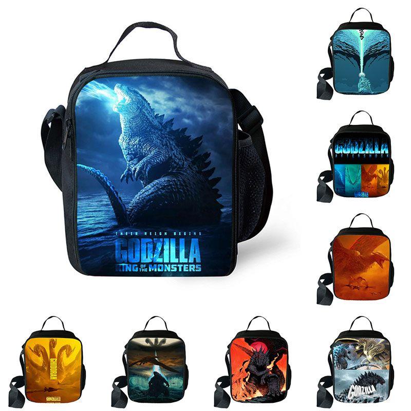 3D Godzilla Isolierte Lunchtasche für Kinder mit großem Fassungsvermögen und verstellbarem Riemen