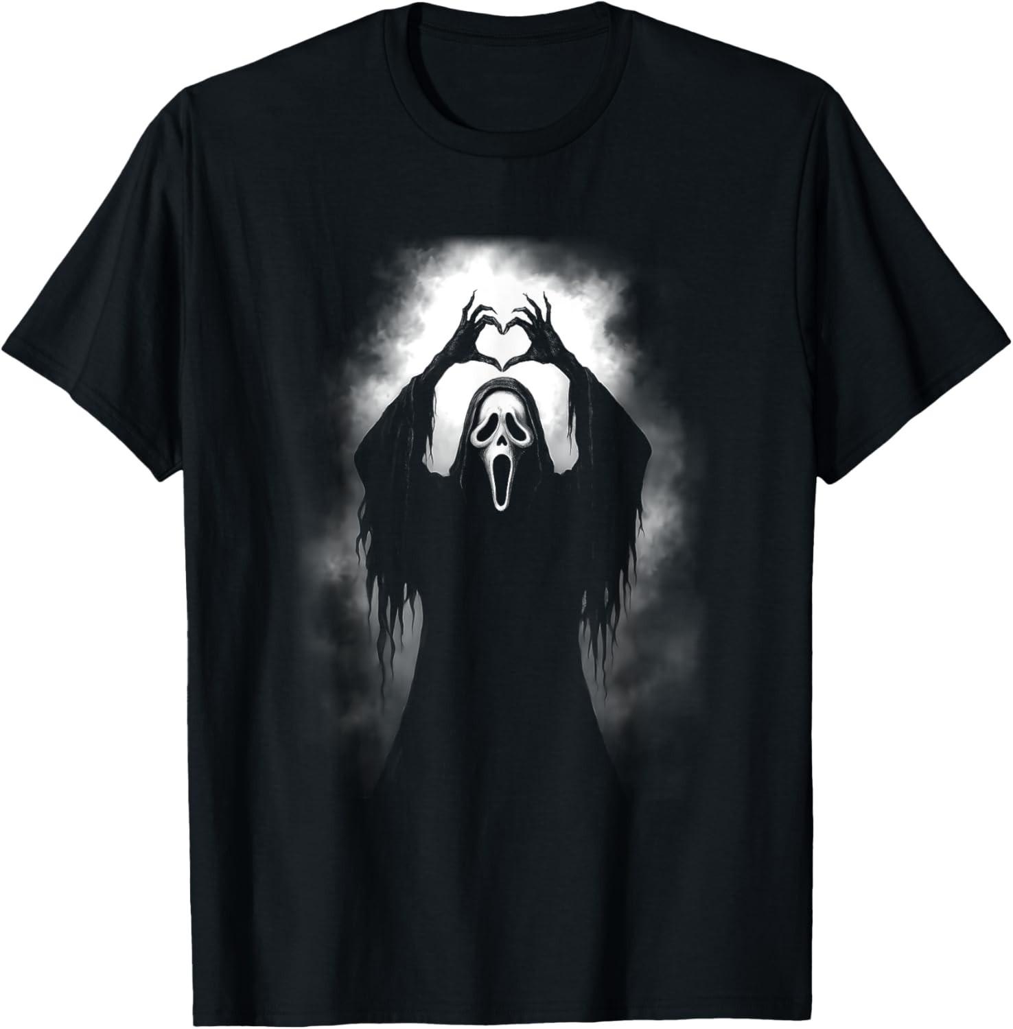 Scary Face Horror Creepy Ghost Heart Hands Halloween Spooky unisex T-Shirt Mens Womens Tees Top L