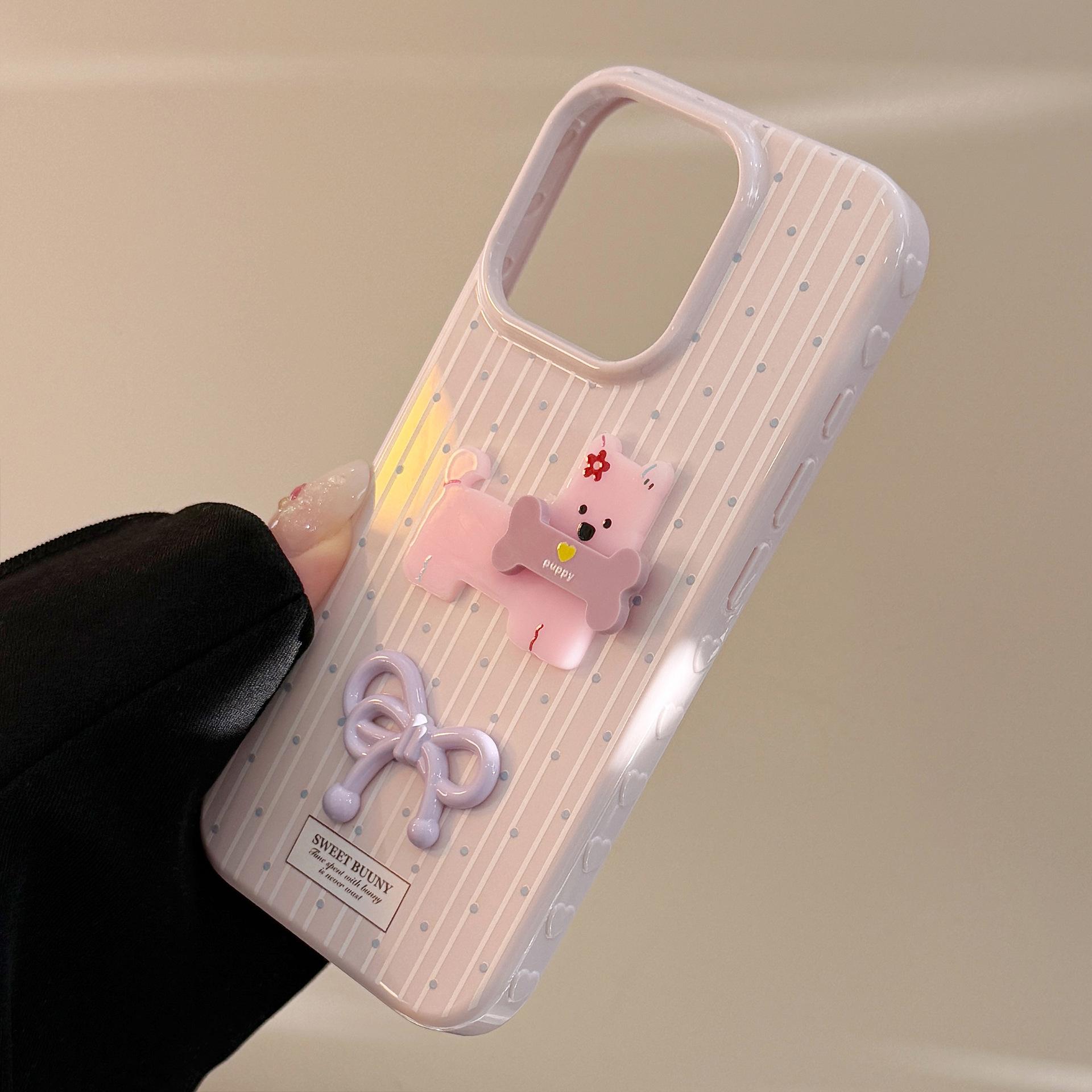 

Fresh Polka Dot Cartoon Puppy Apple 16promax Mobile Phone Case Iphone15 Suitable for 12 Three Dimensional 1413 16promax