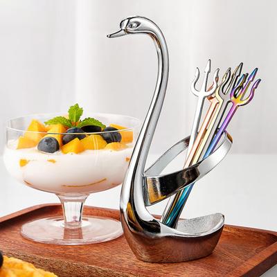 Fruit Fork Anti-rust Reused Easy To Clean Good-looking Elegant Picking Multicolor Stainless Steel Metal Dessert Fork Kitchen Tools