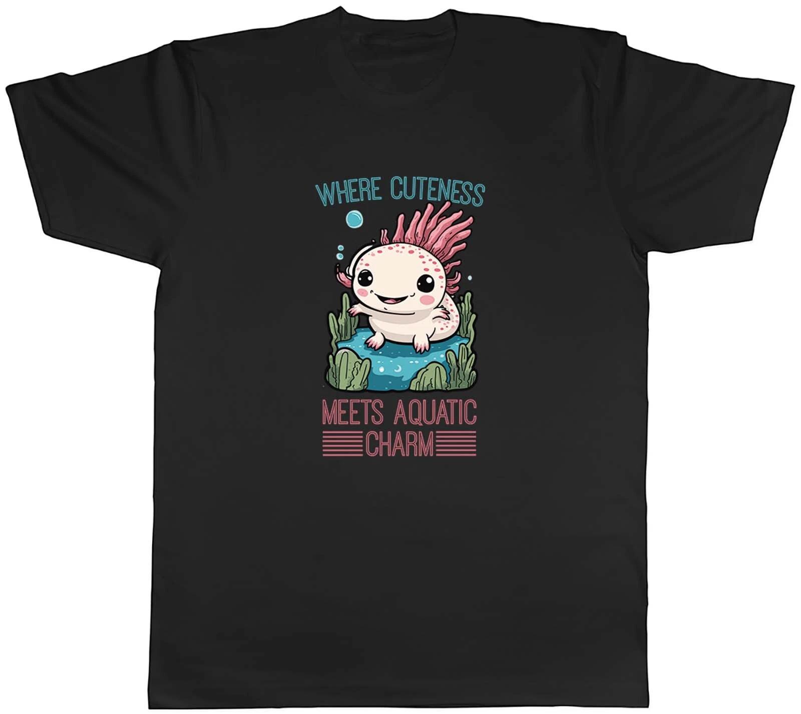 Axolotl Lover Mens T-Shirt Where Cuteness Meets Aquatic Charm Tee Gift XL