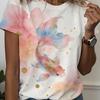 Pink gold gradient goldfish round neck T-shirt women's size loose fit casual trend