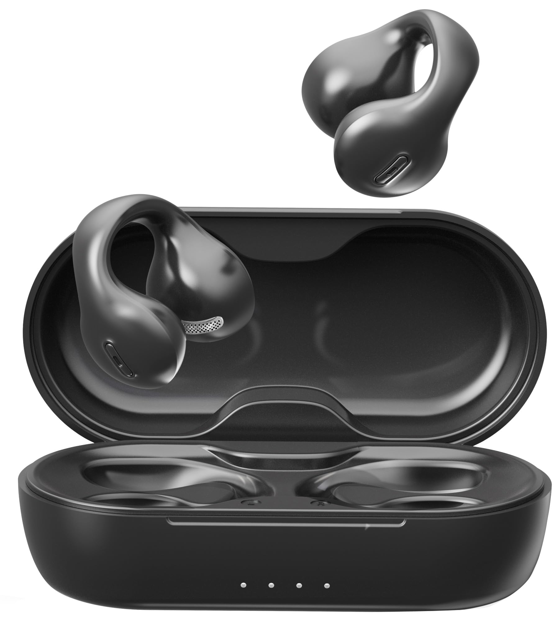 

Королівські Щасливі Бездротові Bluetooth Навушники-Кліпси на Вухо Дизайн Без Закупорки Вух Водонепроникність IPX4 Мікрофон Швидка Зарядка Запобігання Витоку Звуку Повітря чорний