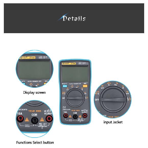 BSIDE Digital Multimeter ZT301 True-RMS DC/DA Voltmeter Ammeter Multimetro DMM Resistance Ohm Cap Hz Temp Tester