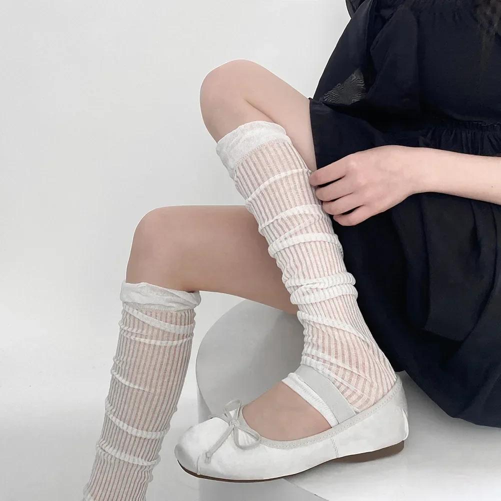 Girls Ruffles Knee Socks Y2K Lolita Long Socks Women Leg Warmers Stockings Thin Breathable Foot Cover Arm Sleeves Sun Protection