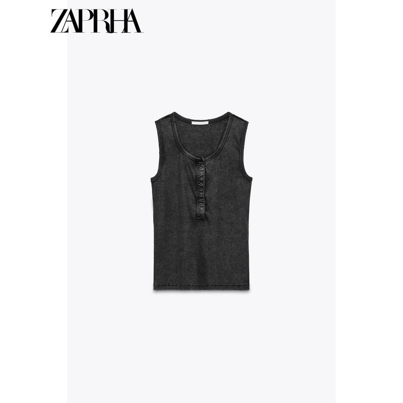 Zaprha 2025 New Arrival Multi-Color Choice Washed Rib Fashion round Neck Sleeveless T-shirt Top Female 3253338