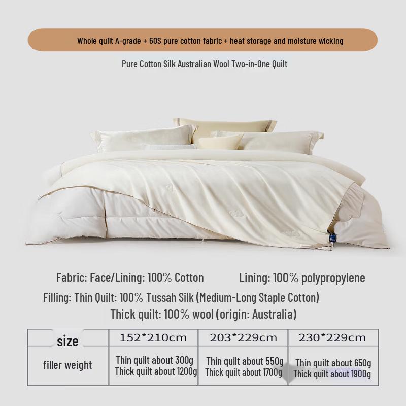 FUANNA 100% Wool and Silk 2-in-1 Antibacterial Comforter