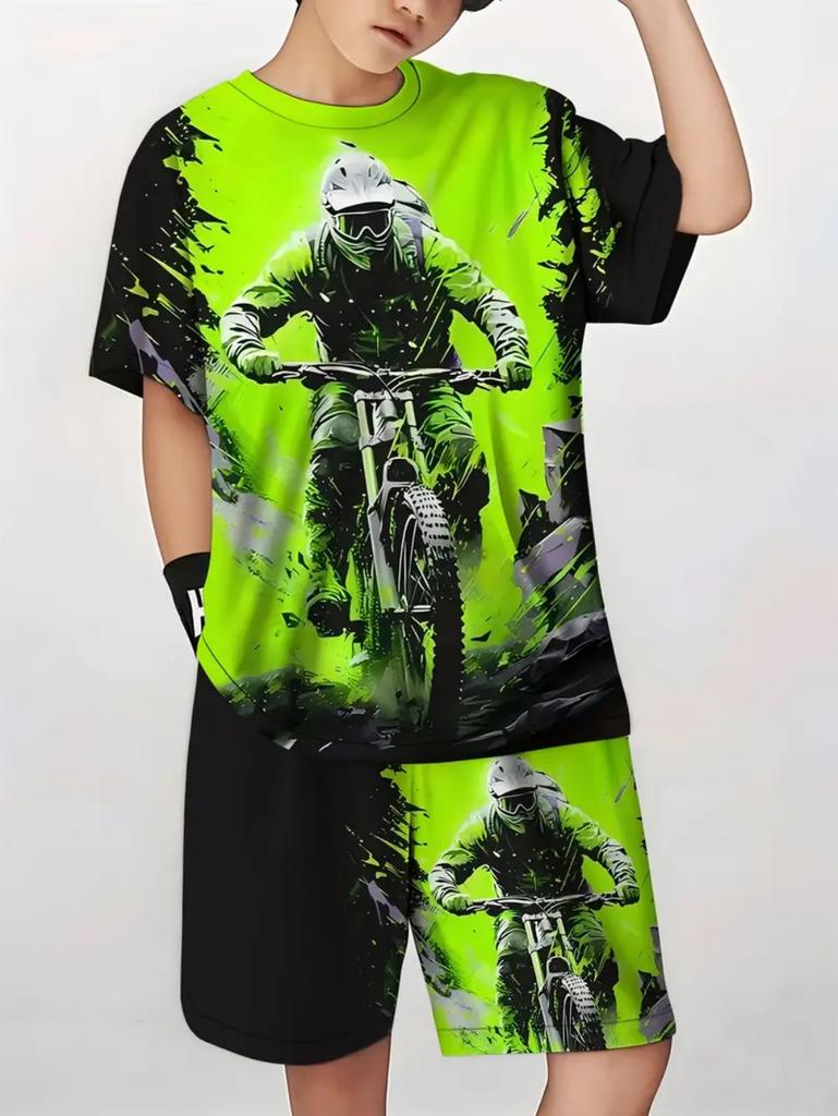 Ensembles pour Enfants Impression Moto Ensemble Haut et Bas d'Été pour Enfants Vêtements d'Extérieur Décontractés Confortables pour Enfants