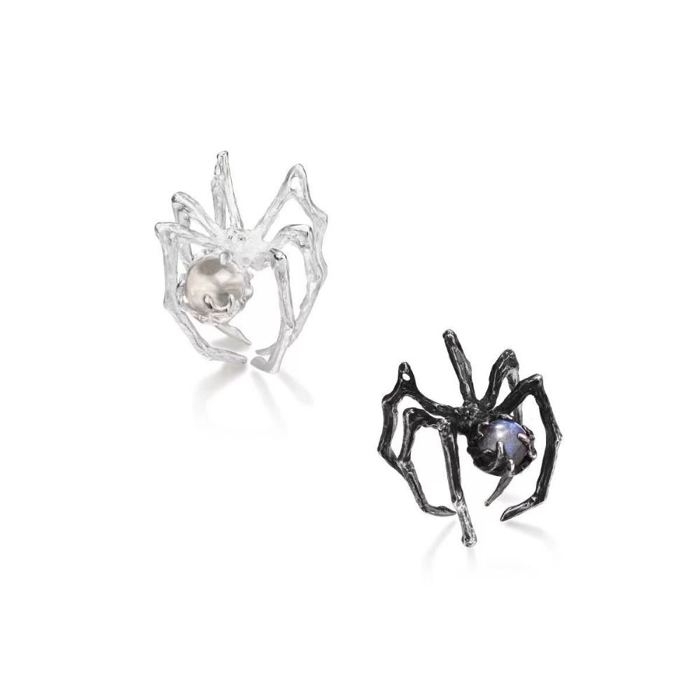 Black/Silver Retro Moonstone Black Ring Alloy Gem Spider Ring Fashion Spider Finger Rings  Man