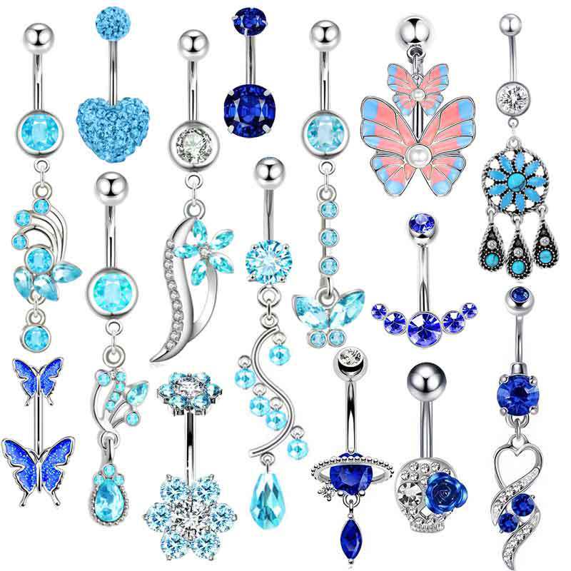 14G Blue Series Stainless Steel Belly Button Ring - Simple, Fashionable, Sexy, Japanese & Korean Style