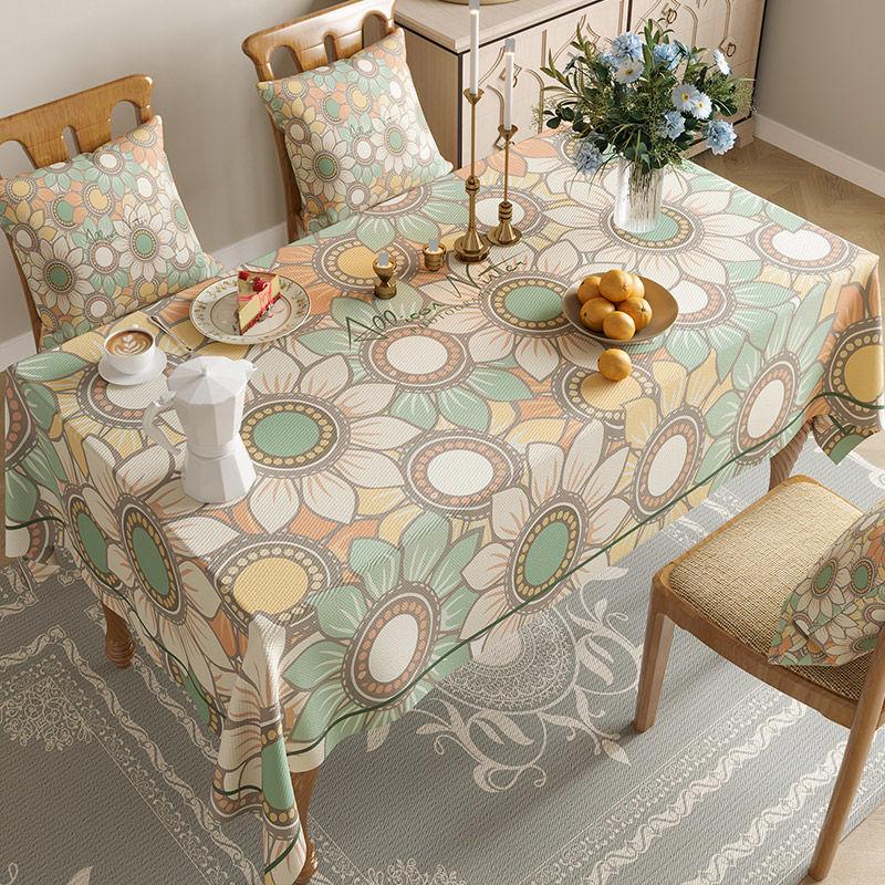 Rectangular Waterproof Cotton Linen Table Cover Flower and Bird Printed Tablecloth Anti Slip Wear-resistant Home Desktop Cover