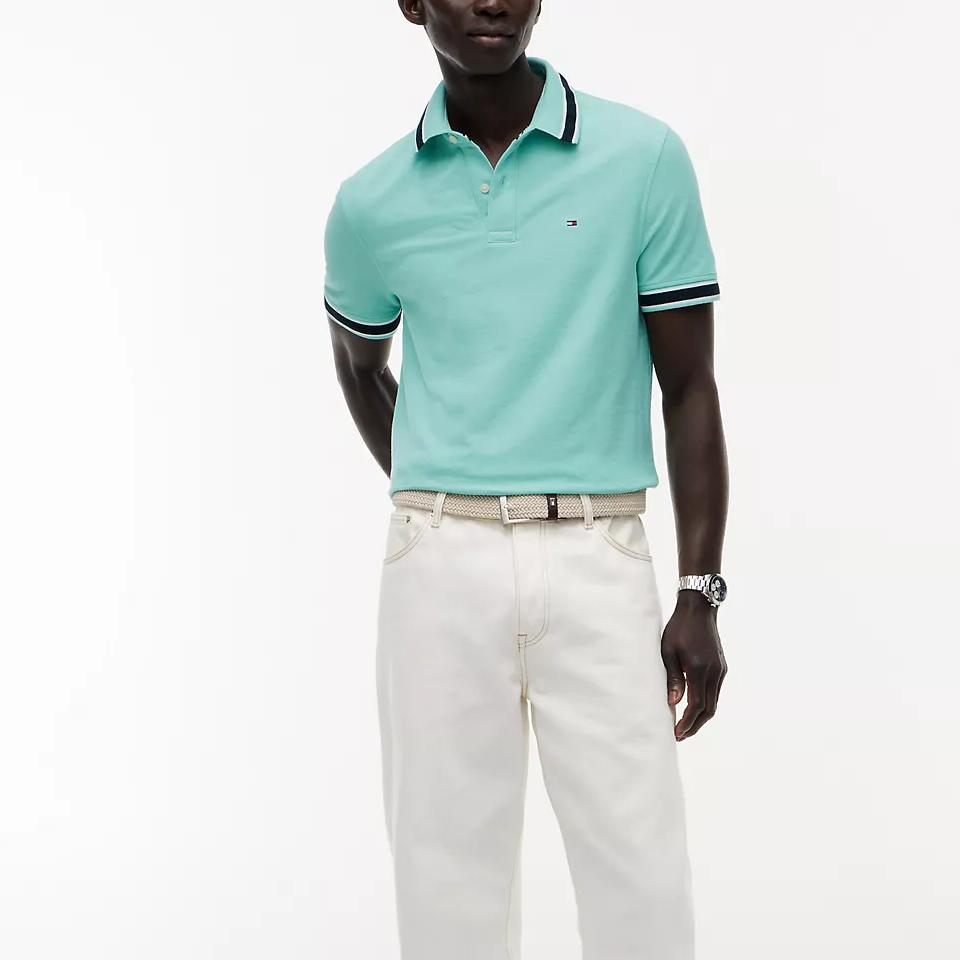 Tommy Hilfiger Polo Shirts Men's Light Jade Green Heather Moderate Straight Fit XM07582-M2F