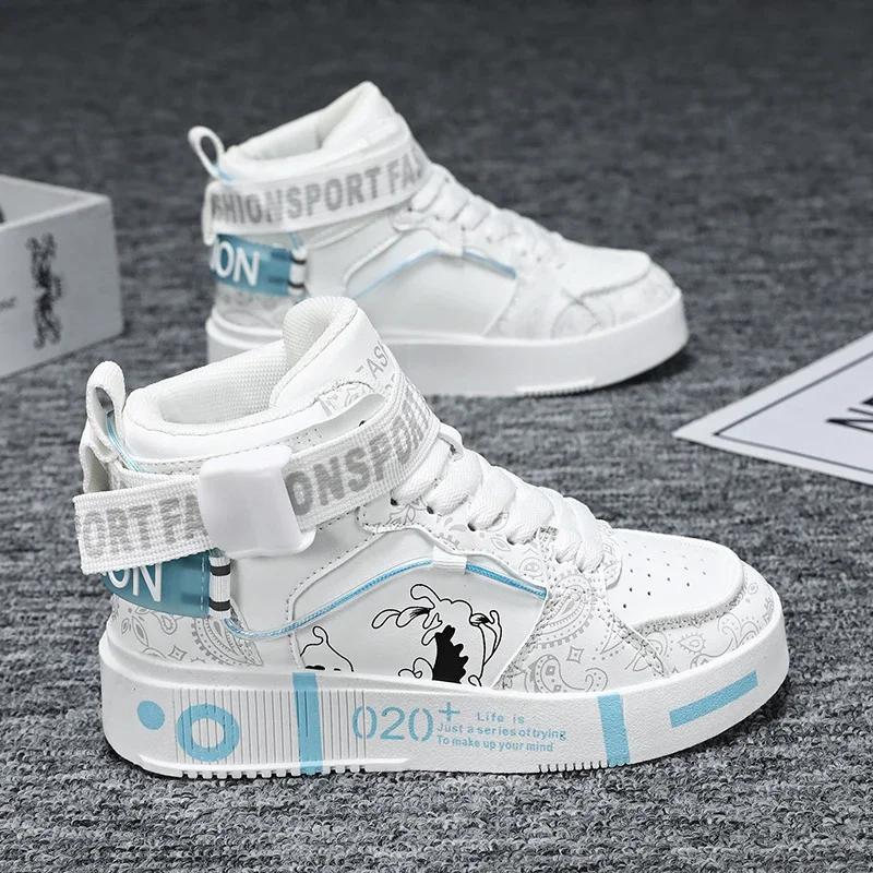 Brand Kids Board Shoes High Top Sports Shoes Boys Fashion Basketball Sneakers Leisure Girls Flats Children Casual Walking Shoes