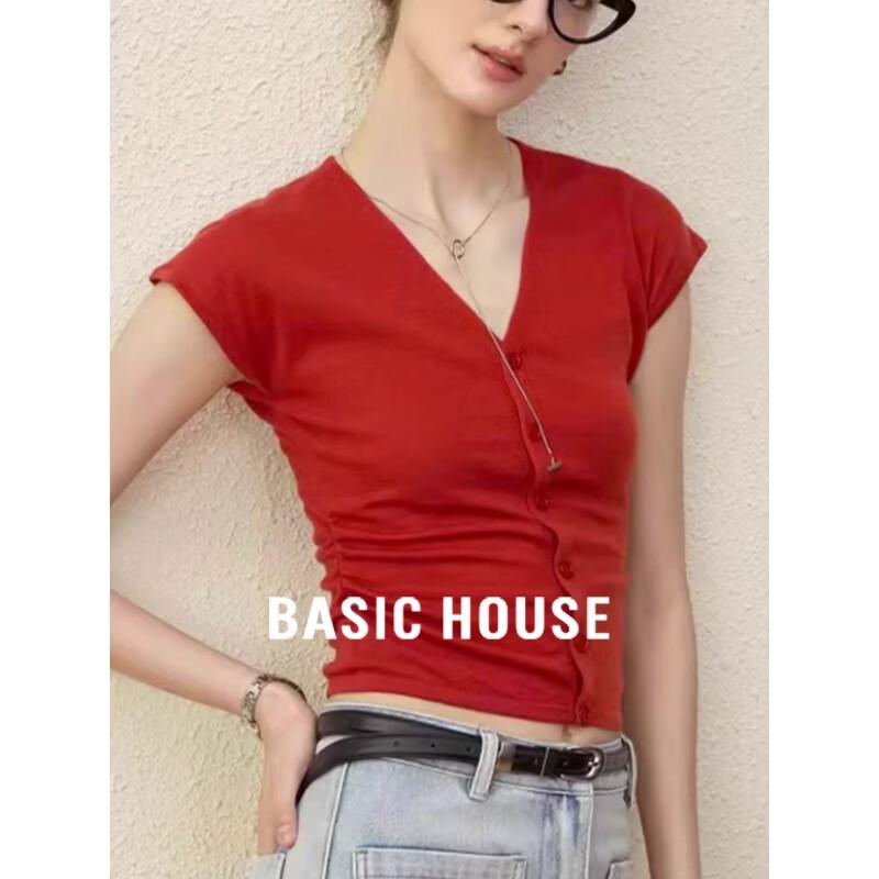 Basic House Women s V-Neck Short Sleeve Knit Top 2XL