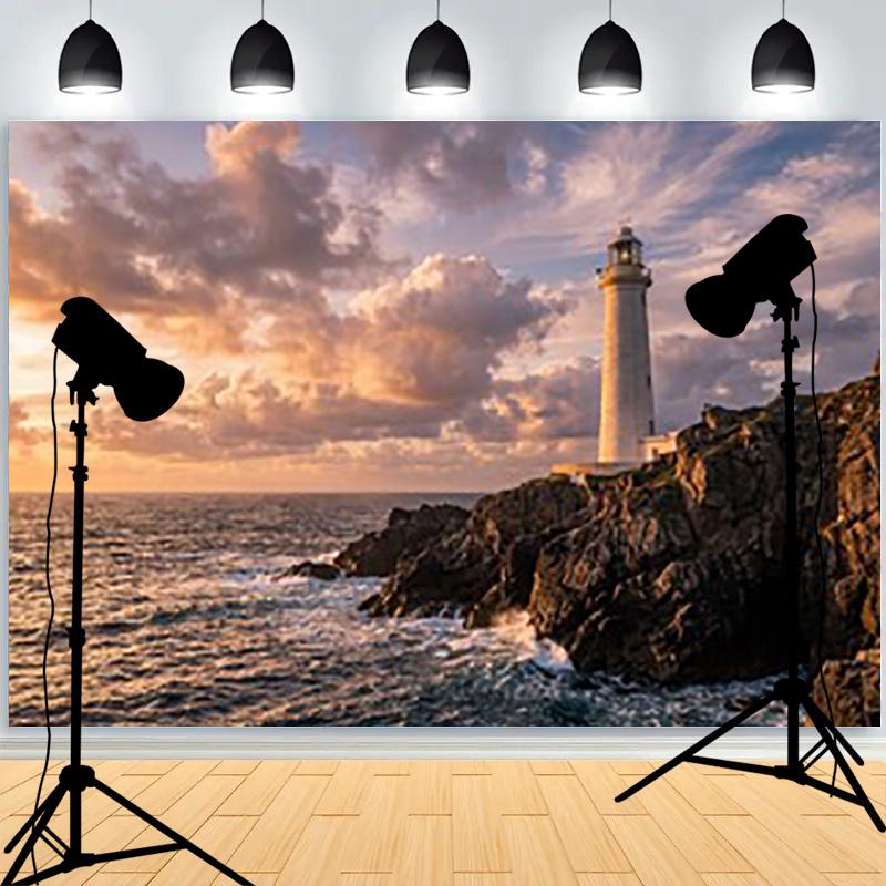 Marine Lighthouse Sailboat Theme Photography Background Wall Decor Romantic Healing Backdrops Portrait Photo Props LH-03