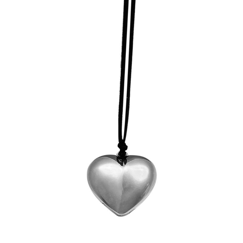 

Big Heart Pendant Necklace Adjustable Knotted Lace Choker Neck Tie Chain Jewelry Elegant Clavicle Chain Necklace 1