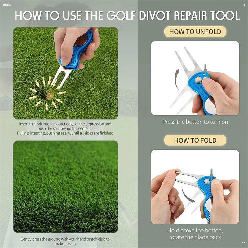 Herramienta de reparación de golf de acero inoxidable, navaja plegable, horquilla de golf, herramienta para putting green, ayuda para entrenamiento de golf, herramienta de aleación de lanzamiento