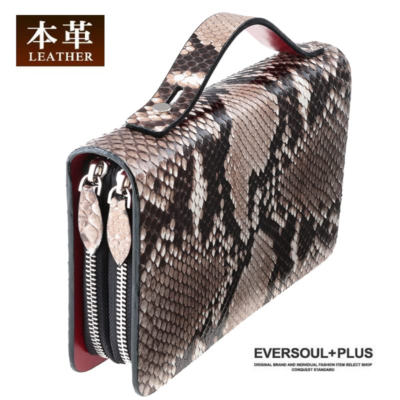 Zweite Tasche Leder Lange Geldbörse Echtes Leder Python Schlangenleder Schlangenleder Tasche Tasche Geldbörse Mini-Tasche Smartphone-Halter [EVERSOUL]